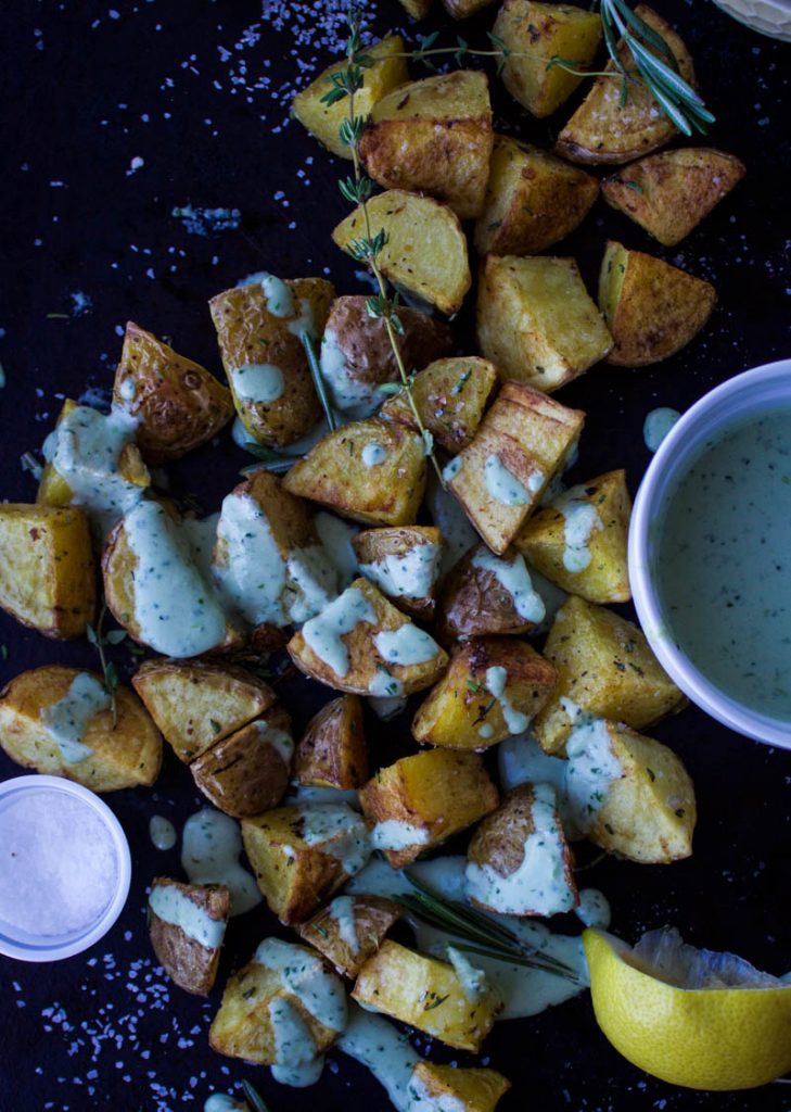Garlicky Roasted Potatoes With Green Goddess Tahini | Earth & Oven