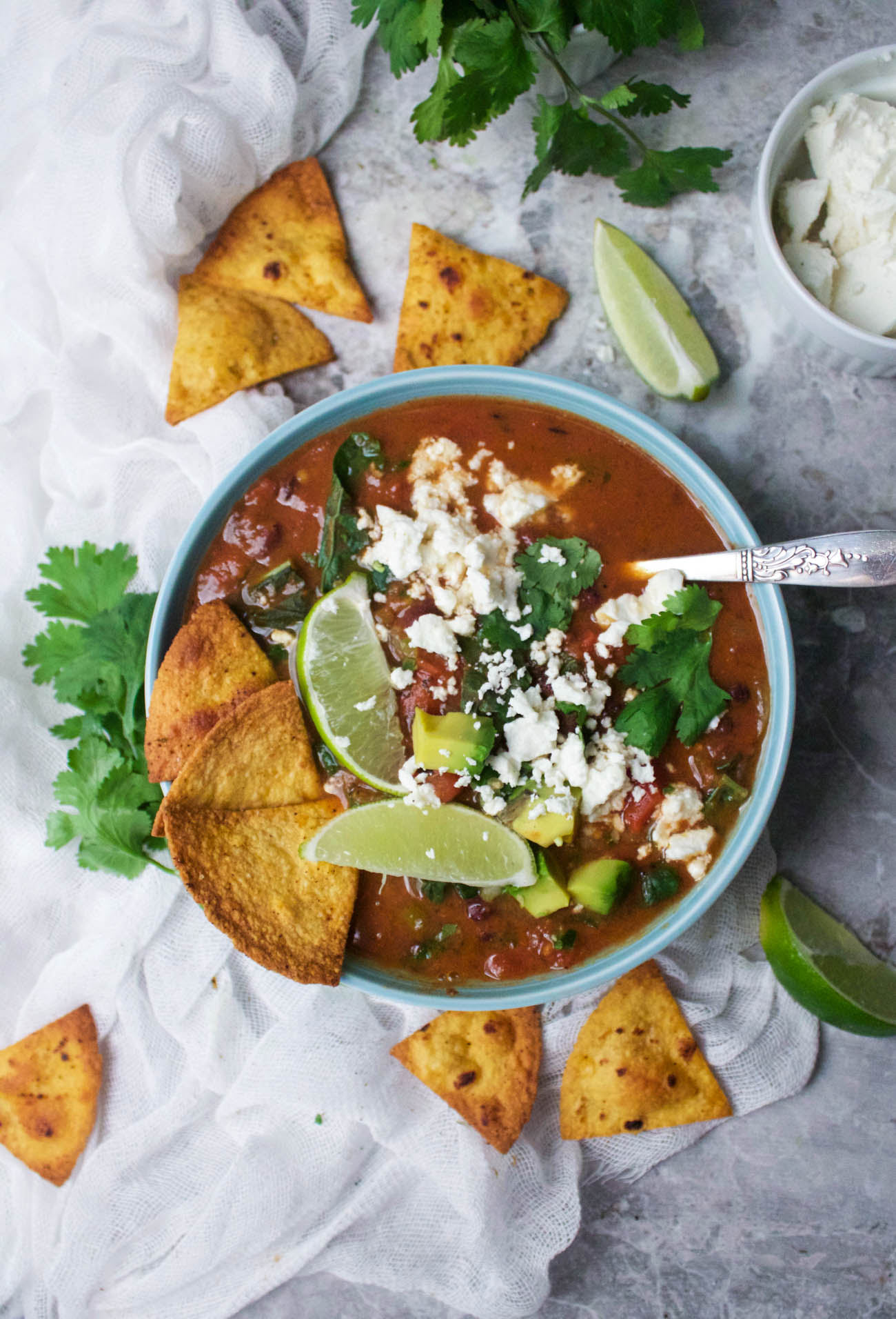 Smoky Mexican Soup with Chilli Lime Nacho Chips