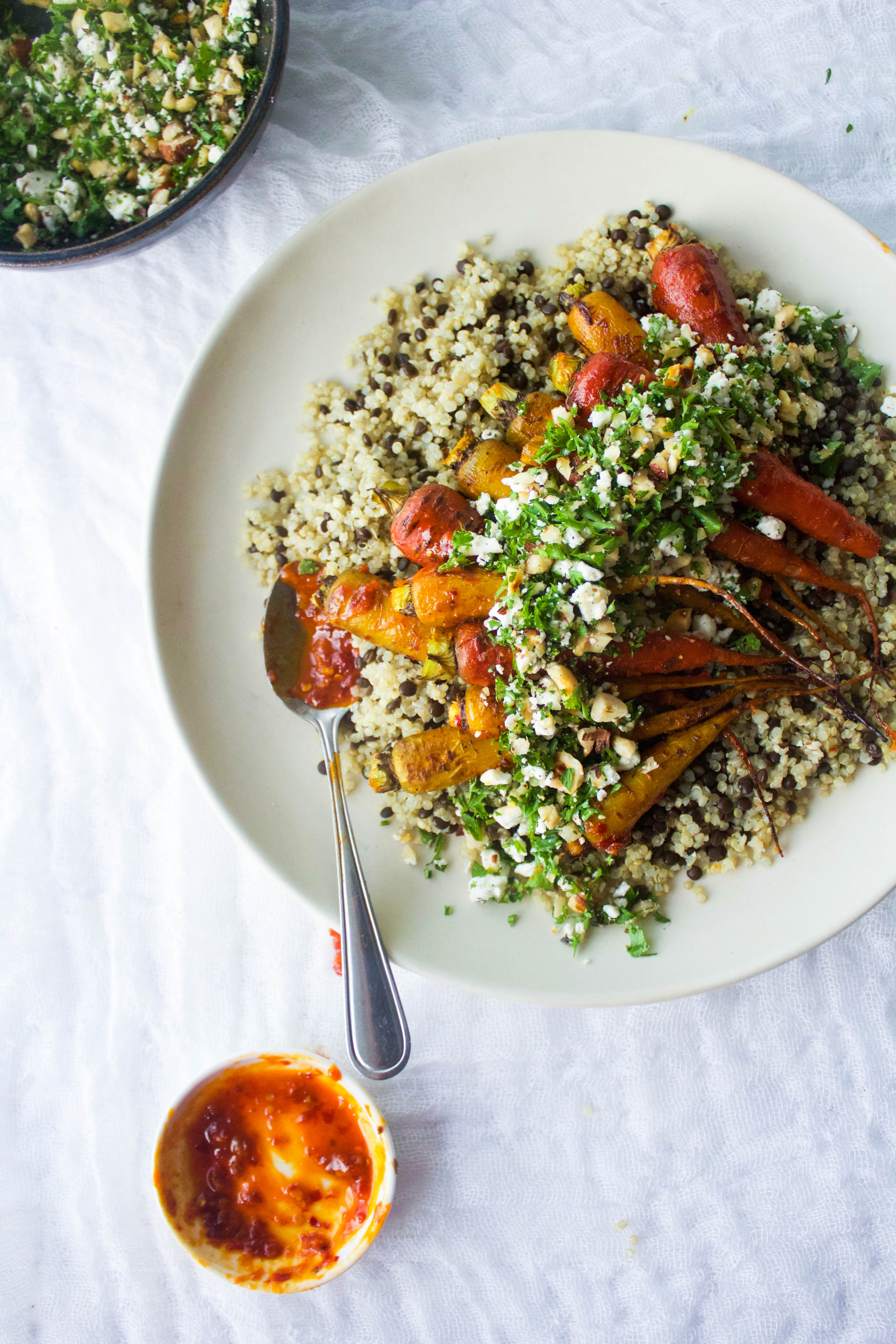 Harissa Roasted Carrots w/ Herbed Feta Crumble