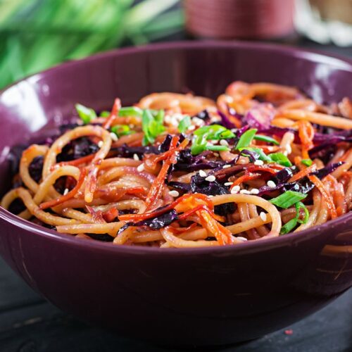 vegan japchae with sweet potato noodles