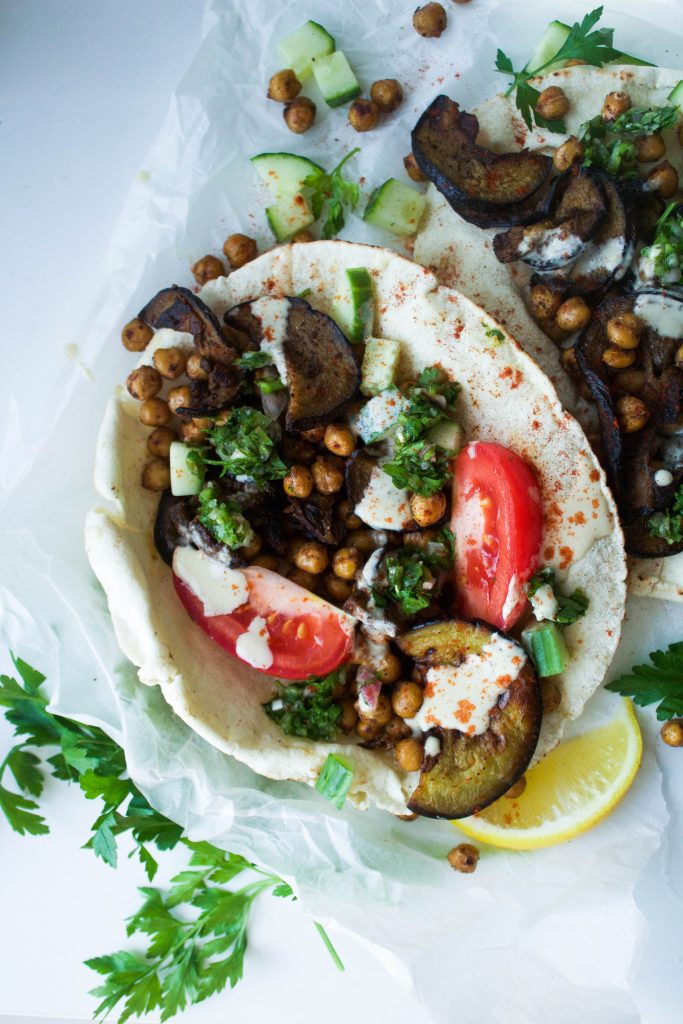 Aubergine + Chickpea Sabich (Middle Eastern Stuffed Pitas) - Earth & Oven