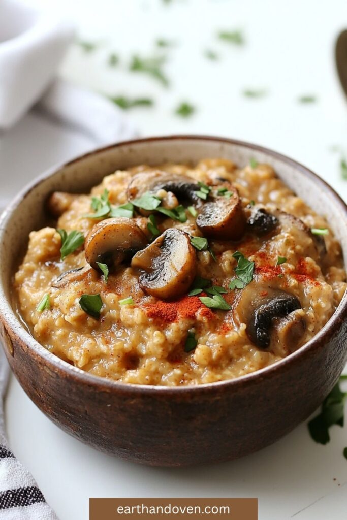 vegan savory oatmeal with mushrooms
