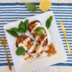 Baked eggplant with chickpeas and yogurt sauce vegetarian recipe