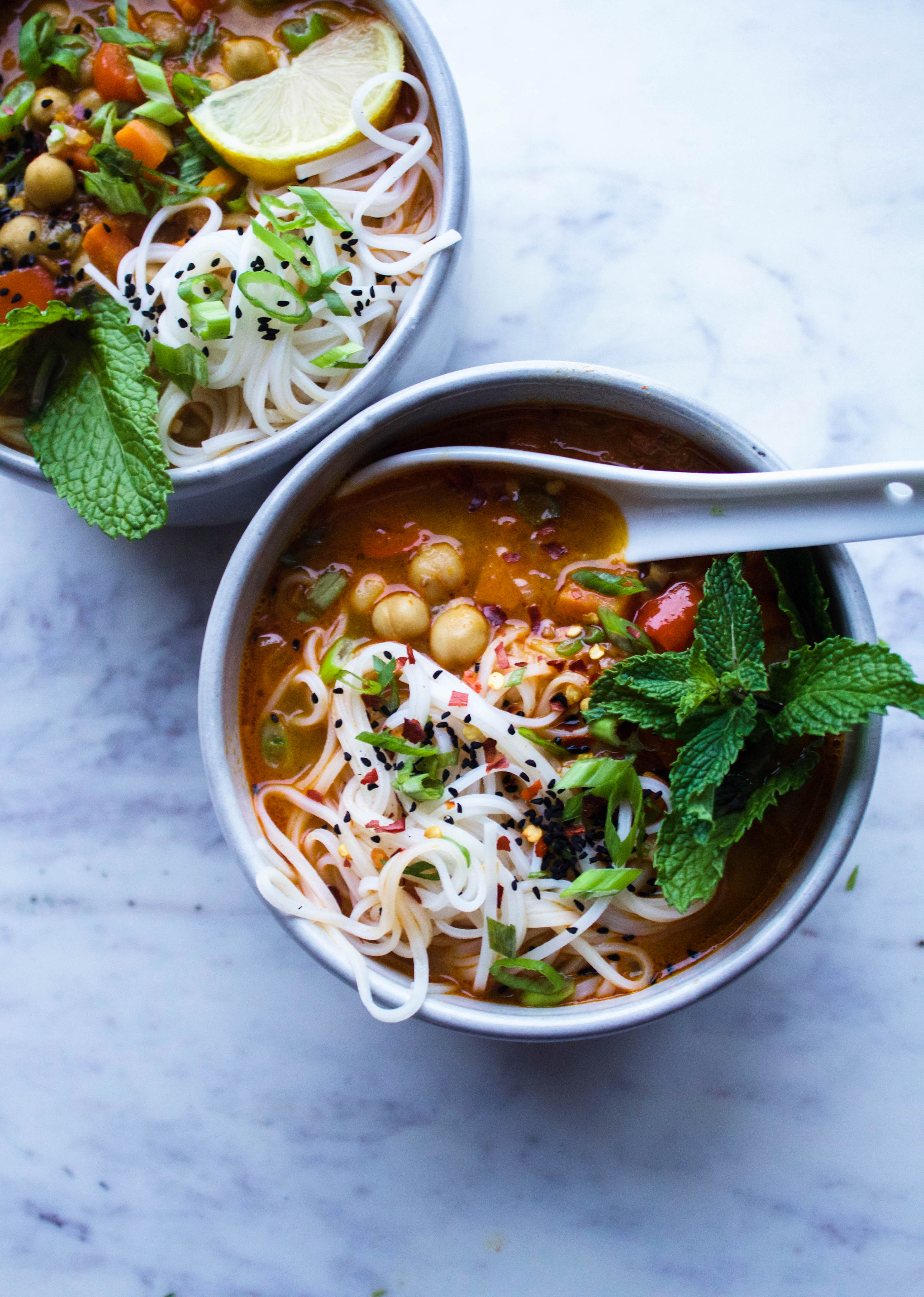 Red Thai Curry Chickpea Noodle Soup - Earth & Oven