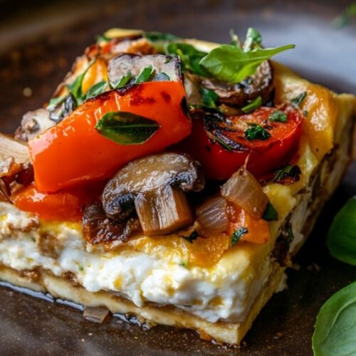 Cottage cheese egg bake with vegetables and chorizzo sausage