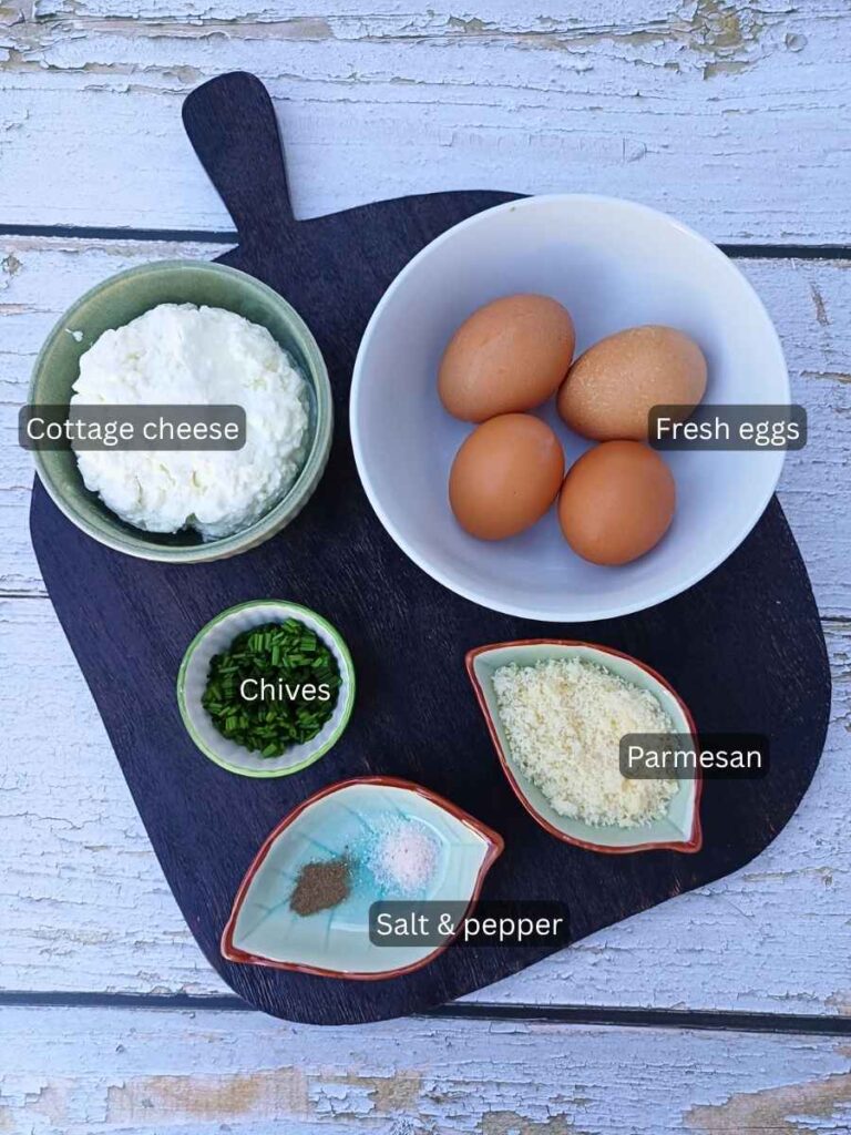 Ingredients for scrambled eggs with cottage cheese