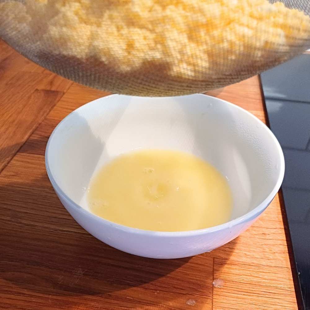 Liquid dreained from scrambled eggs and cottage cheese