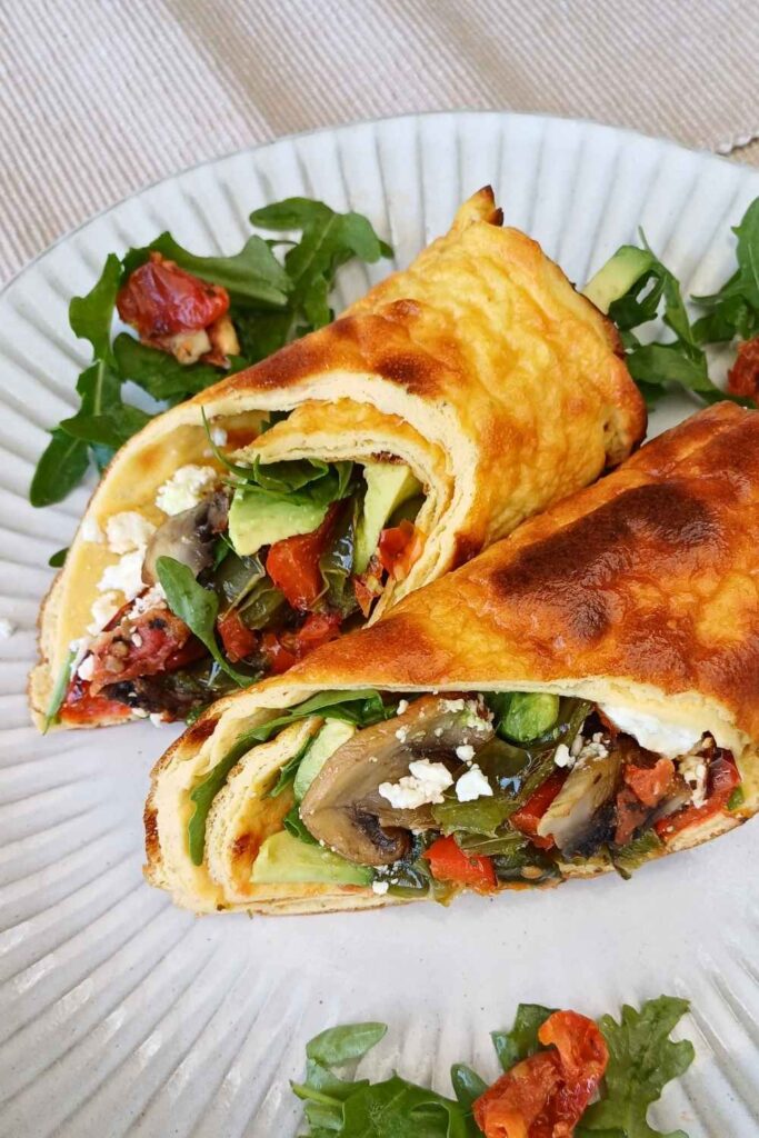 Vegetables wreapped in cottage cheese flatbread