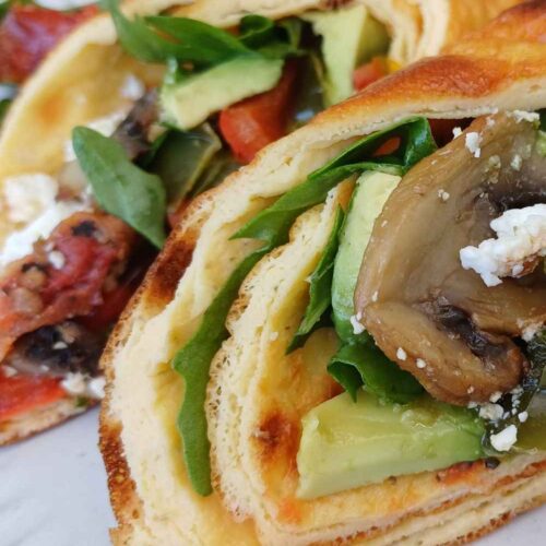 Roasted vegetables wrapped in Cottage Cheese flatbread
