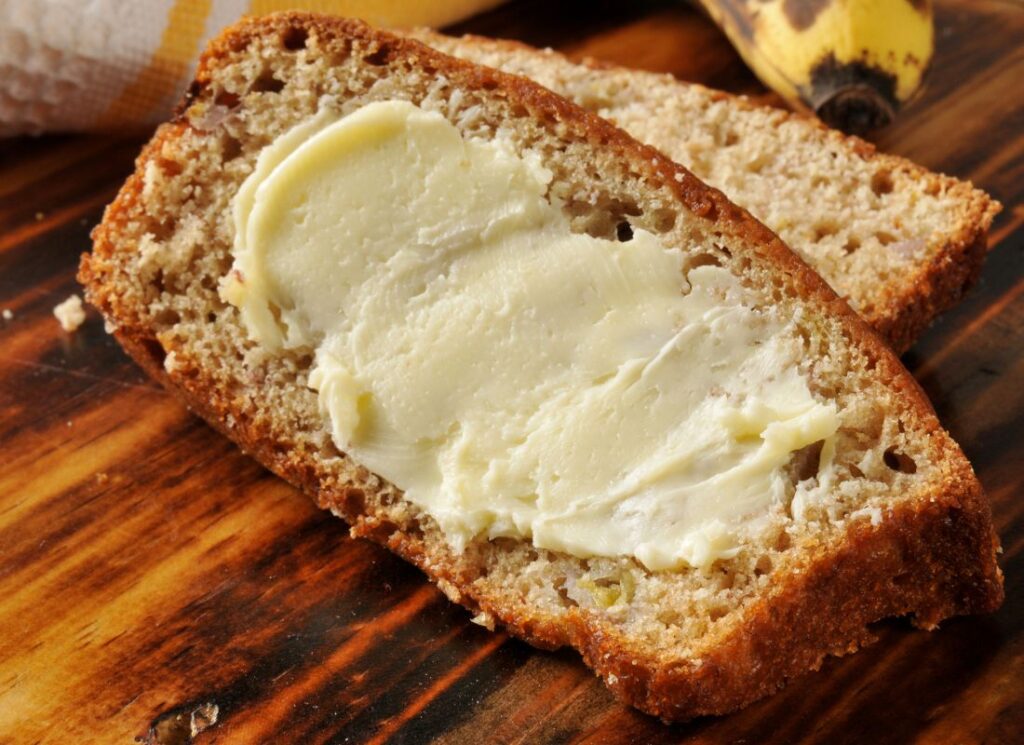 date nut bread slice with butter