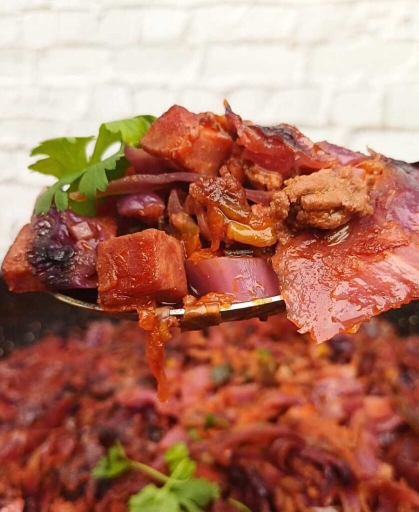 Cabbage low-carb casserole on a spoon