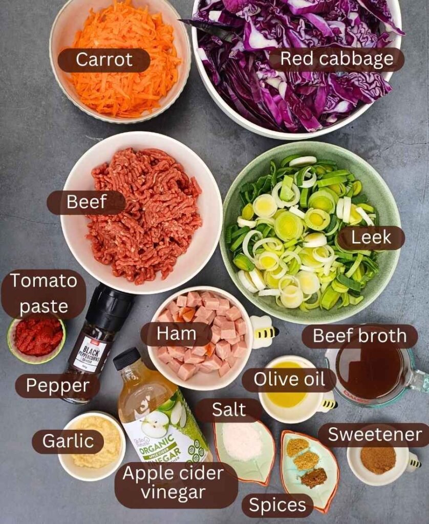 Ingredients for keto cabbage casserole