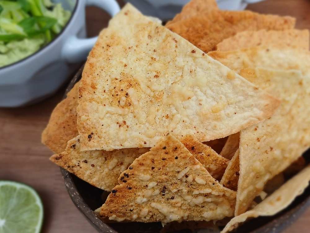 Close up of keto corn tortilla chips