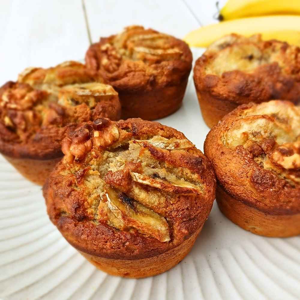 Banana nut almond flour muffins with walnuts