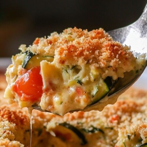 zucchini casserole recipe with tomatoes onions and cheesey sauce