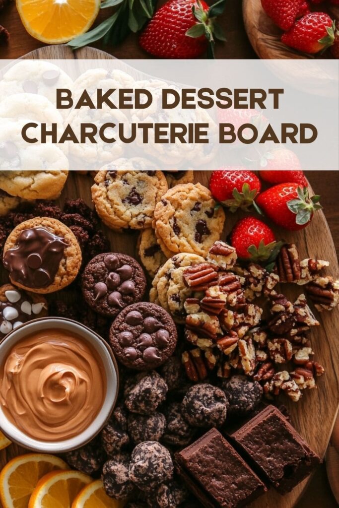 Baked goods and cookies dessert charcuterie board with strawberries.