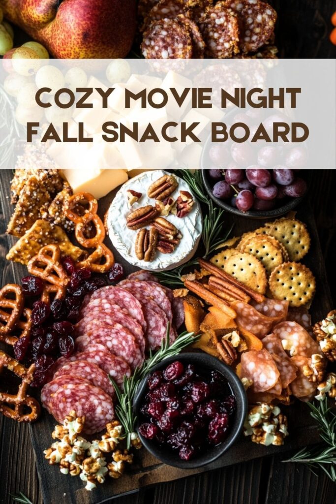 Fall themed charcuterie board with brie cheese, nuts, crackers, pears and apples.