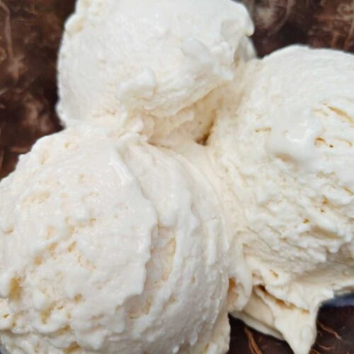 Protein vanilla ice cream scoops made with Ninja Creami ice cream machine