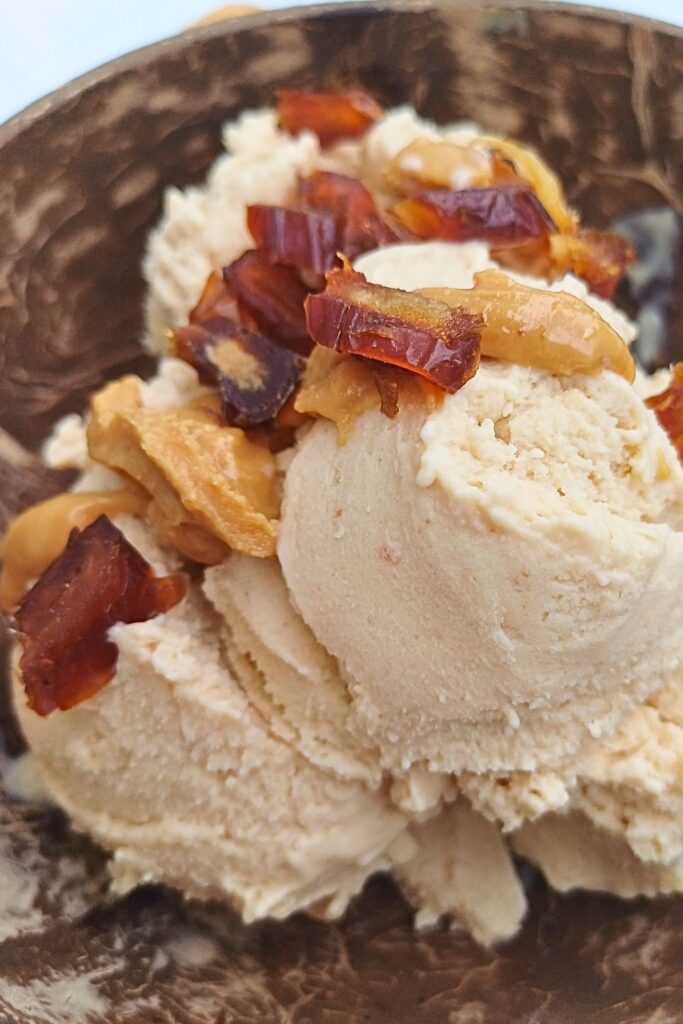 Date and peanut butter Ninja Creami ice cream close up