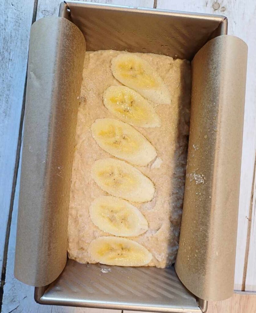 Loaf tin with banana brad batter