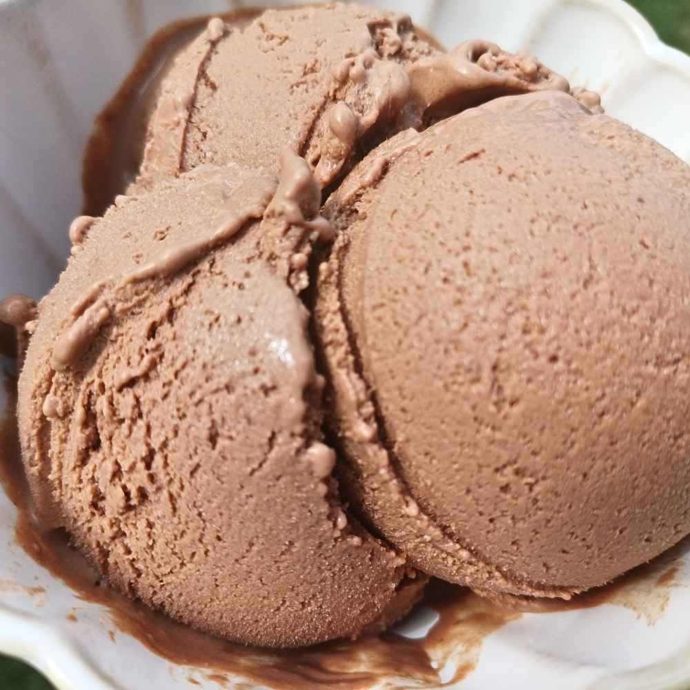 Scoops of chocolate ice cream in a bowl