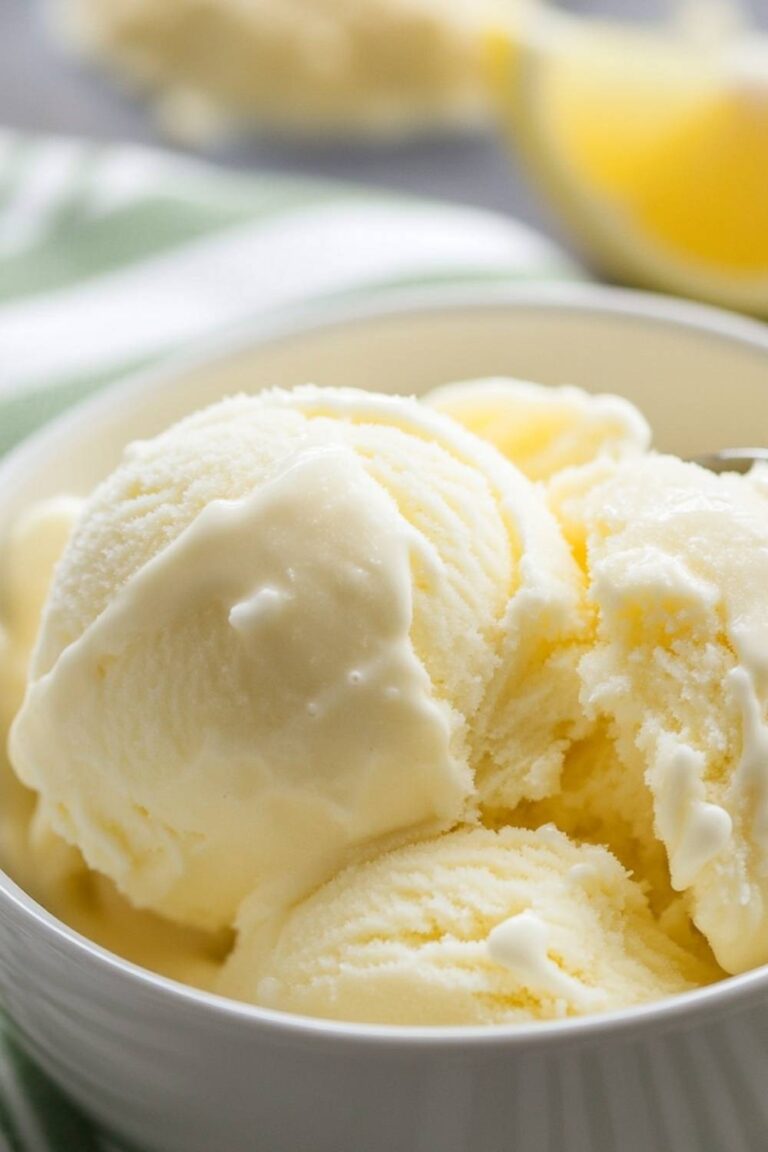 Close up of lemon healthy Ninja Creami Ice Cream in a white bowl
