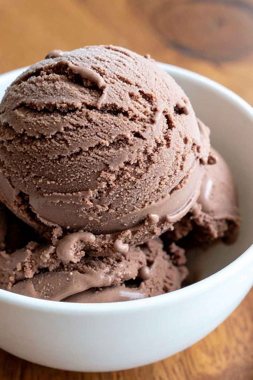 A close up of a scoop of creamy chocolate ice cream made with Ninja Creami machine