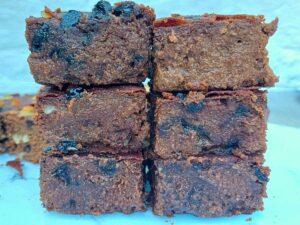 A stack of rich homemade almond flour chocolate brownies