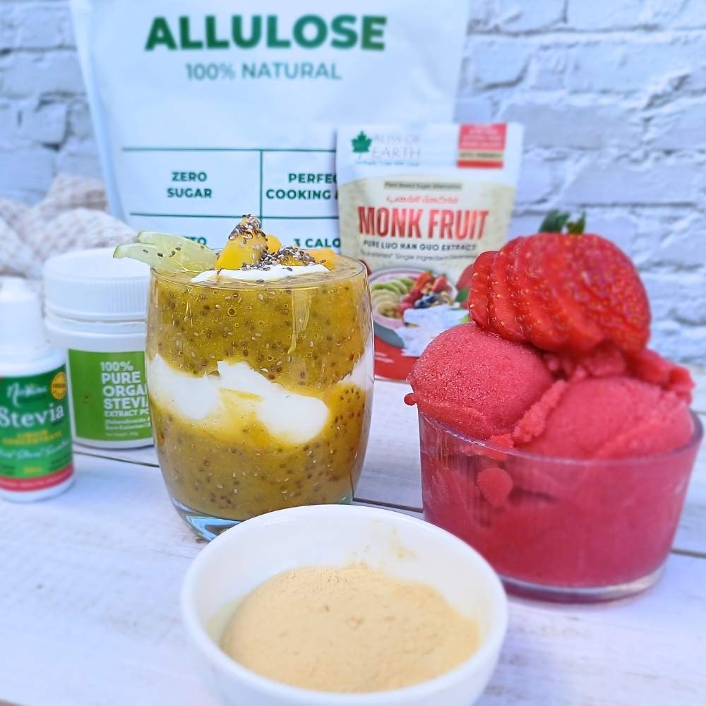 allulose, stevia and monk fruit with fruit desserts