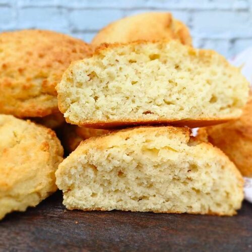 Almond flour biscuits broken in half showing soft center