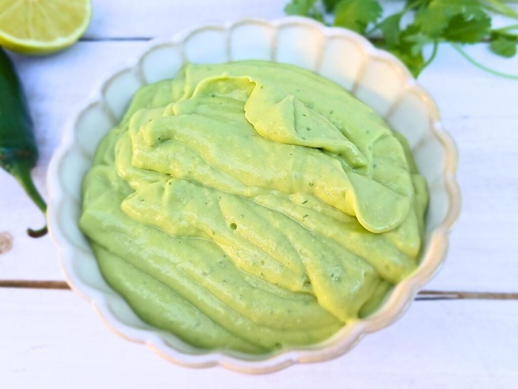 Avocado lime ranch dressing in a bowl homemade