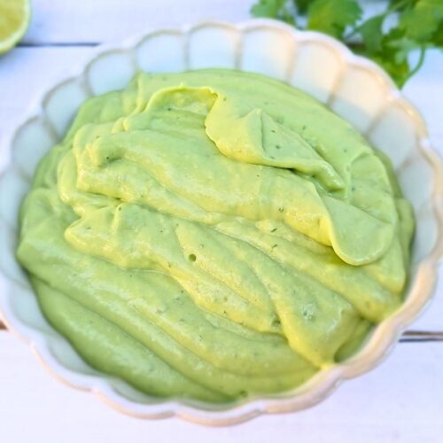 Avocado lime ranch dressing in a bowl homemade