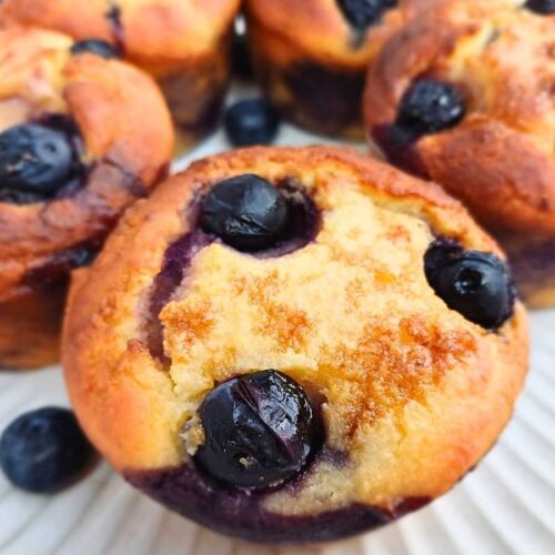 Almond flour blueberry muffins on a plate