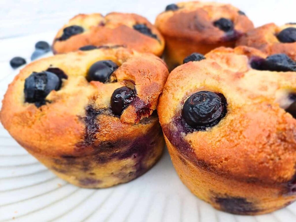 Almond flour muffins with blueberries on a plate