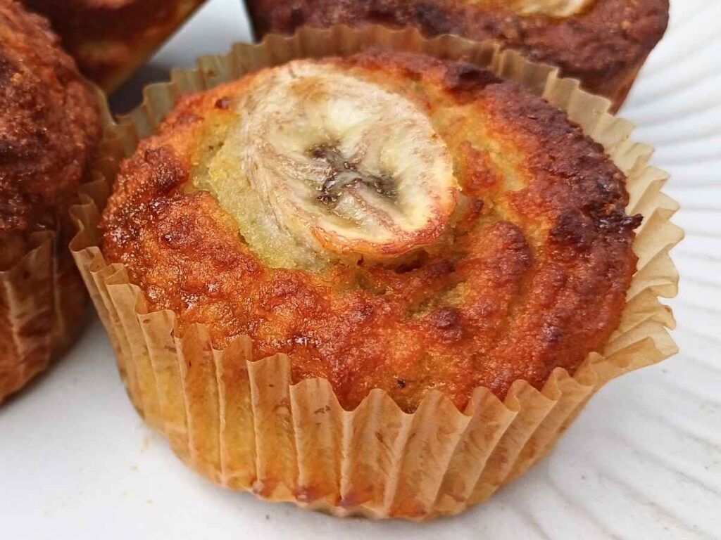 Close up of a banana muffins made with almond flour