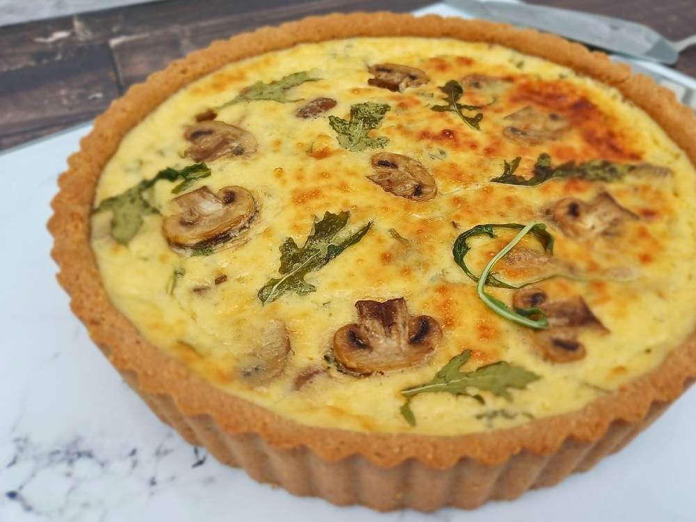 Mushroom quiche made with gluten free pie crust