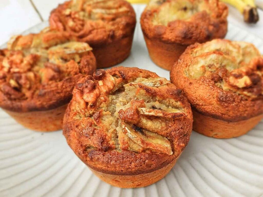 banana nut muffins with almond flour and walnuts