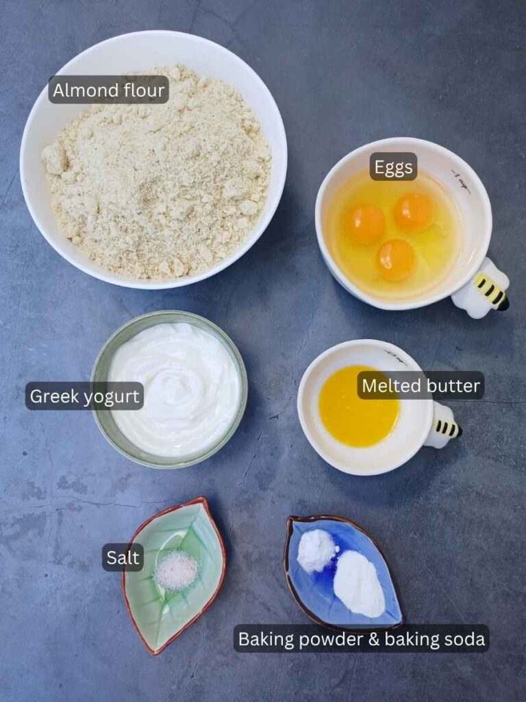 Ingredients in bowls for the almond flour biscuits