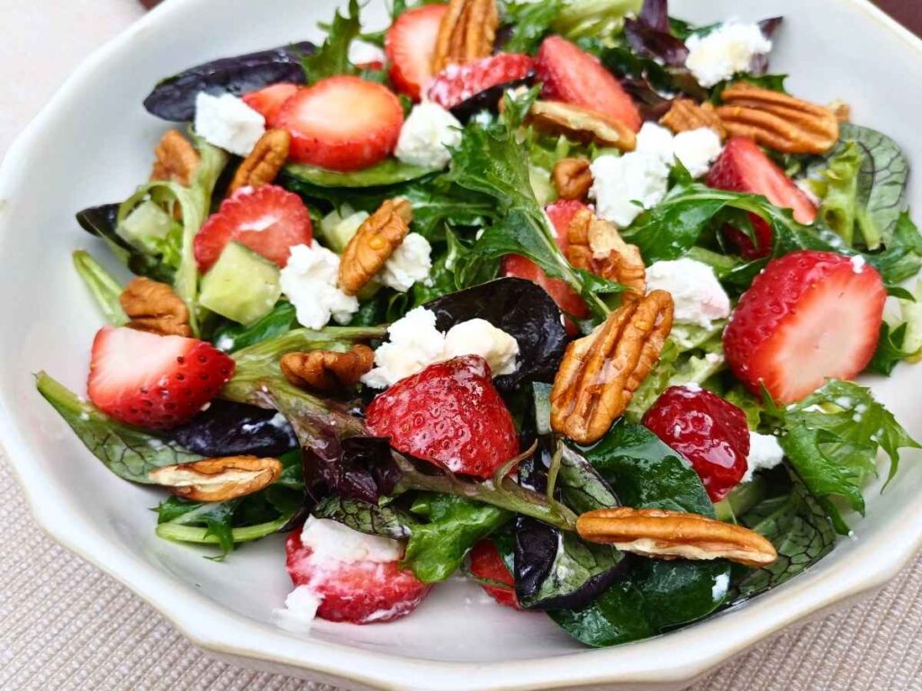 Strawberry feta salad with honey lemon dressing