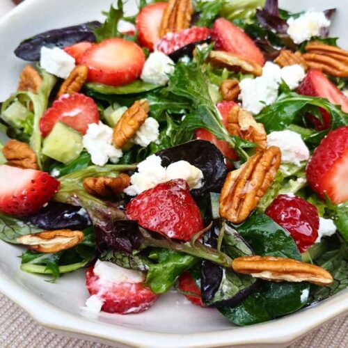 Strawberry feta salad with honey lemon dressing