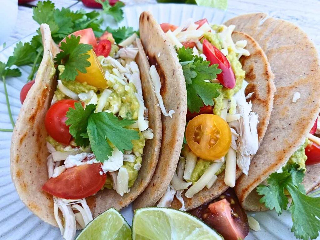 Stack of tacos made with gluten free tortillas