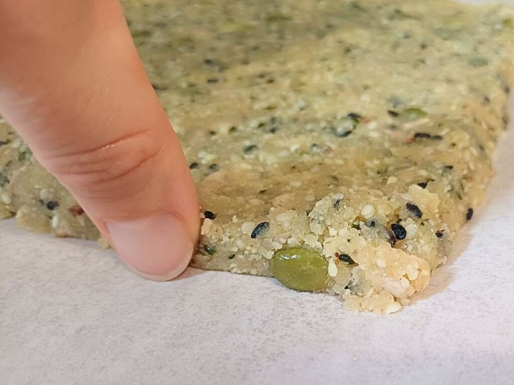 Measuring thickness of almond flour cracker dough