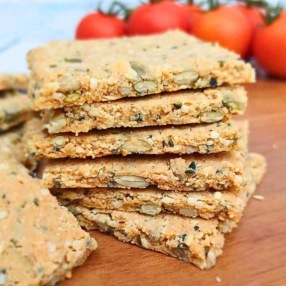 Almond flour seeded crackers stack