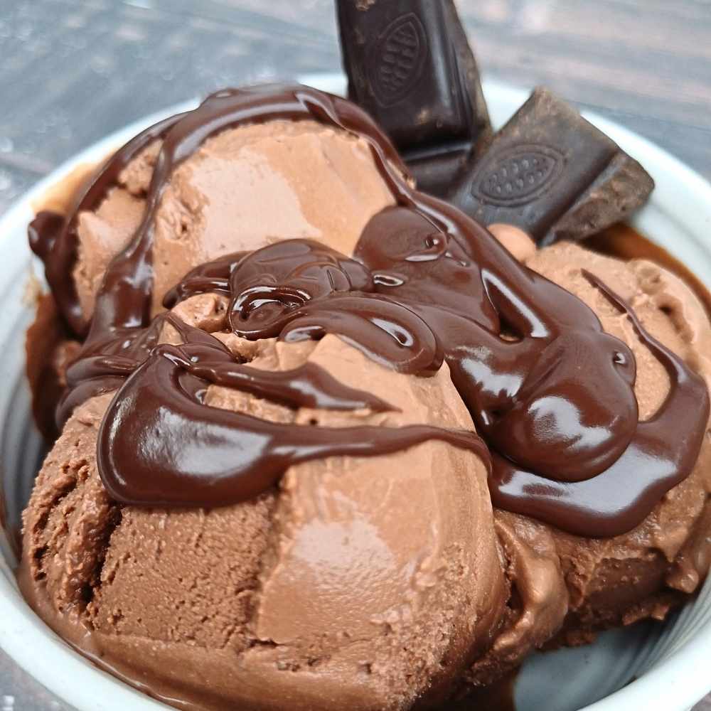 Ninja Creami Chocolate Ice Cream with melted chocolate drizzle