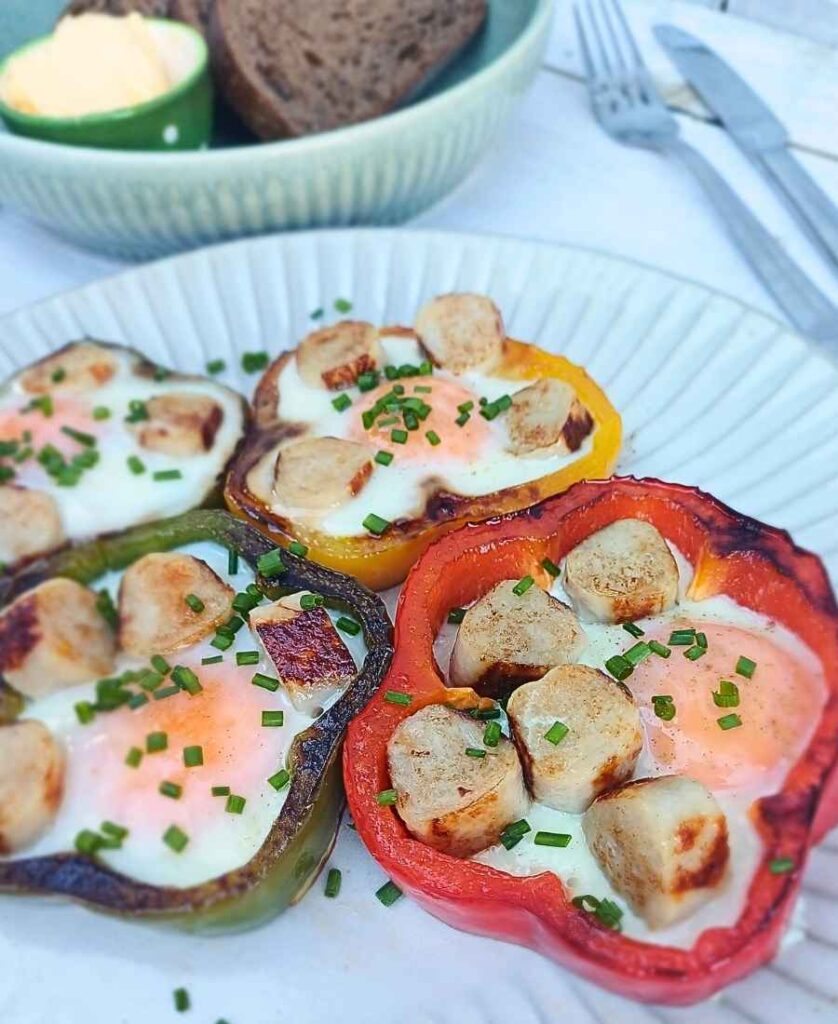 Bell pepper egg cups with chicken sausage