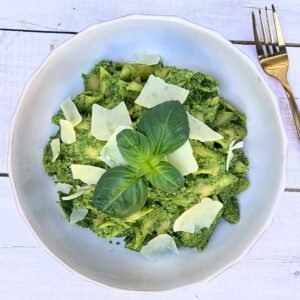 Cottage cheese pasta sauce with basil, spinach and parmesan