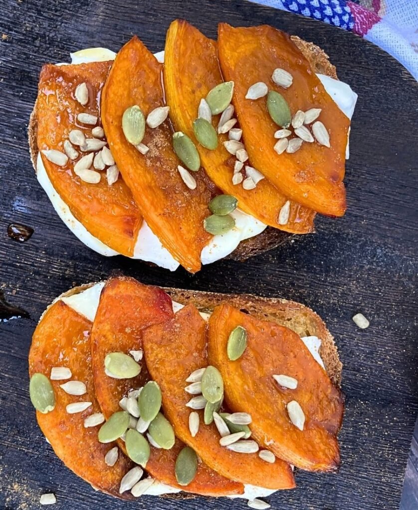 cottage cheese toast with roasted pumpkin