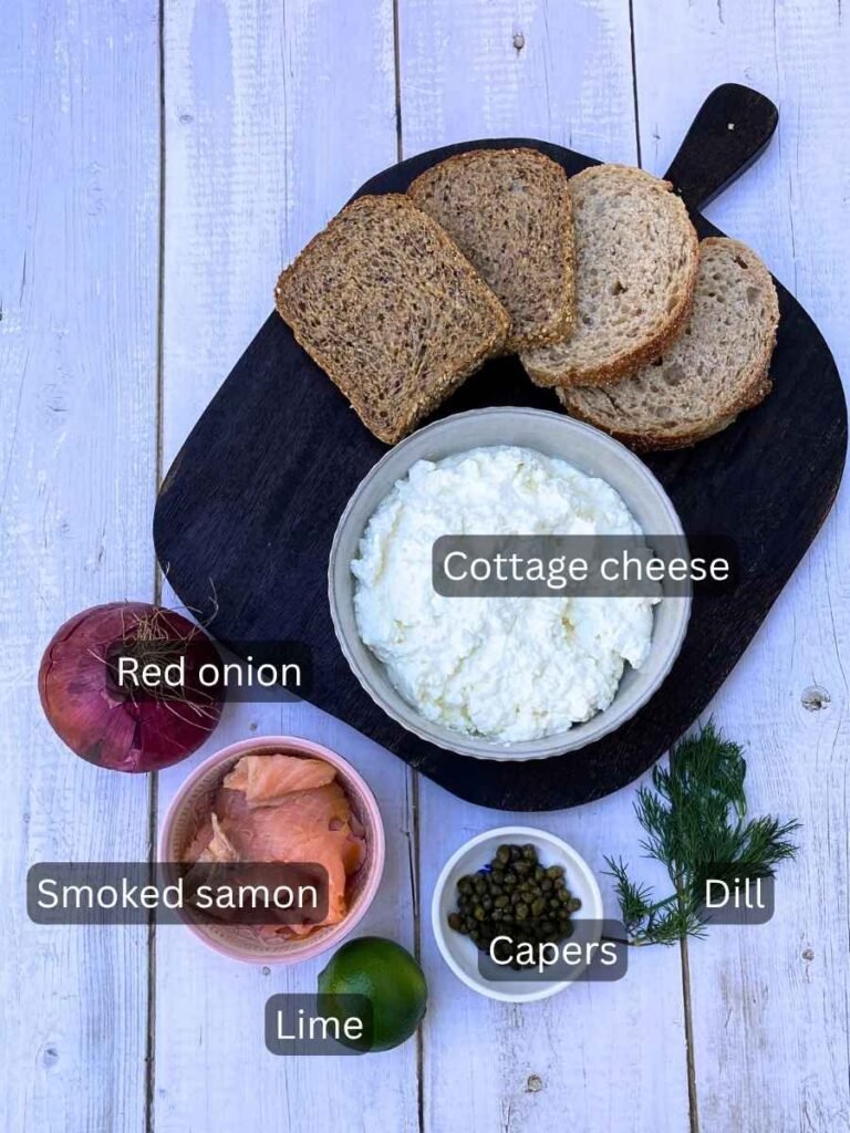 ingredients for smoked salmon toast with cottage cheese