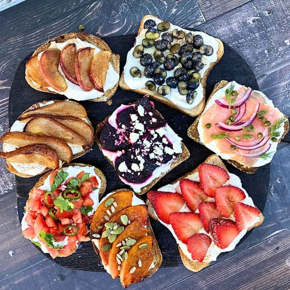 Cottage Cheese on toast with various toppings